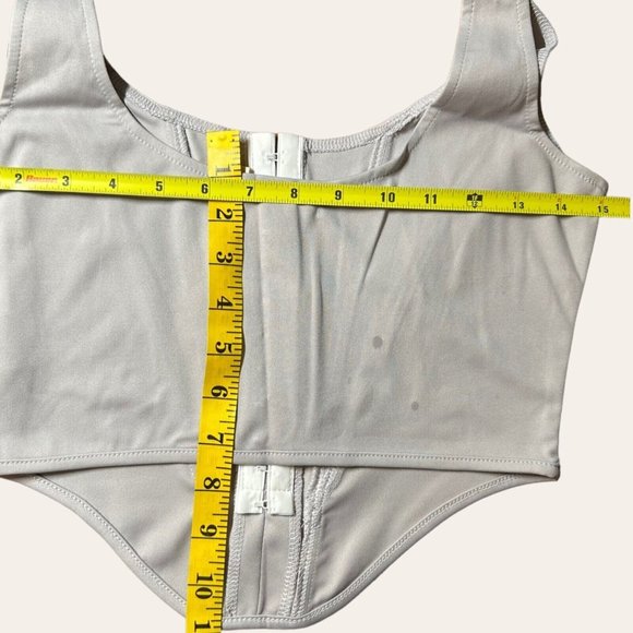 Womens Corset Crop Top Large L Gray Stretch Wide Straps Front Closure - Picture 12 of 13